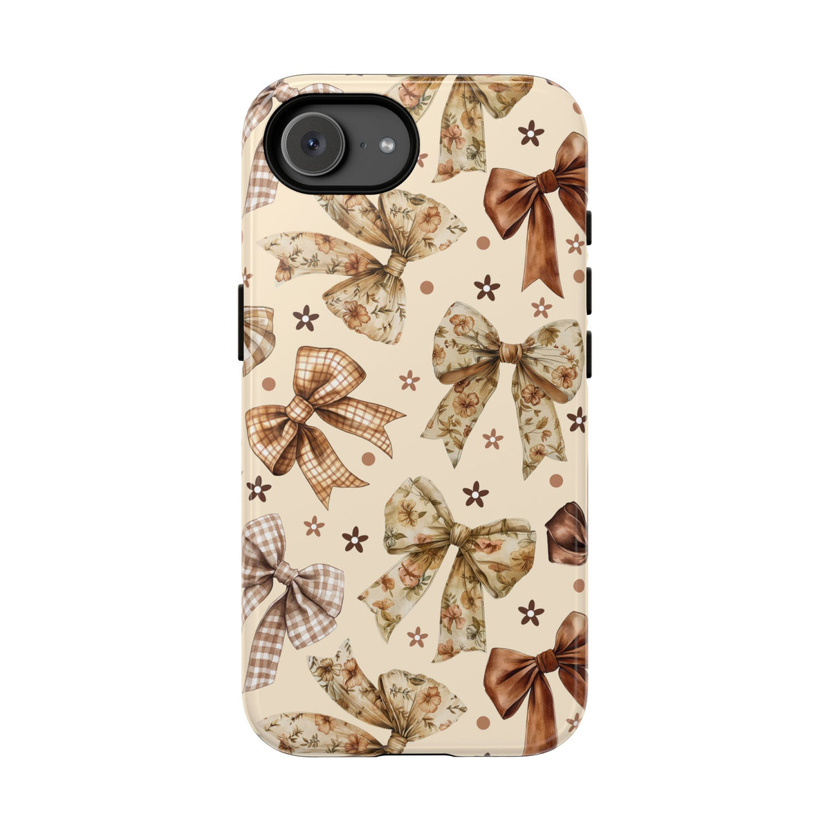 Coquette bow phone case with gingham and floral ribbons on cream