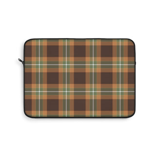 Autumn plaid laptop sleeve, brown, orange and olive green tartan