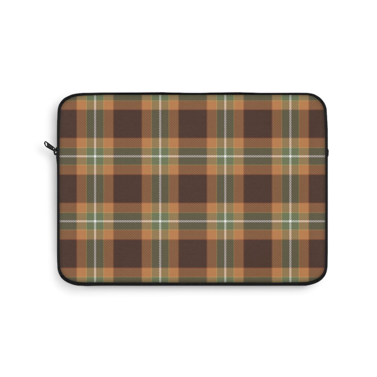 Autumn plaid laptop sleeve, brown, orange and olive green tartan