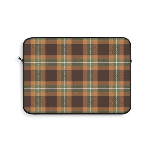 Autumn plaid laptop sleeve, brown, orange and olive green tartan