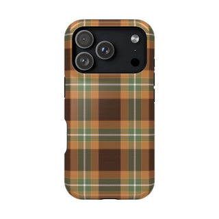 Autumn plaid MagSafe phone case, back view