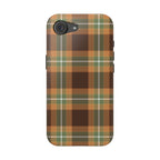 Brown, orange and olive tartan MagSafe phone case