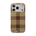 Autumn plaid phone case with card holder, front view