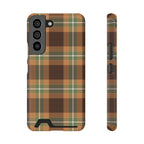 Autumn plaid phone case with card holder, back view