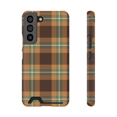Autumn plaid phone case with card holder, back view