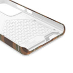 Autumn plaid phone case with card holder, lifestyle view