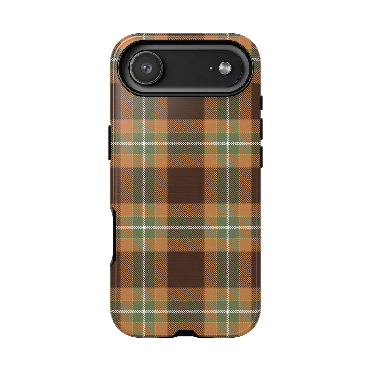 Autumn plaid tough phone case, detail view