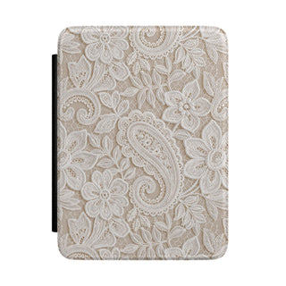 Beige lace print Kindle case with cream floral lace