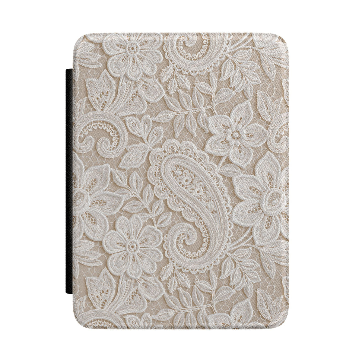 Beige lace print Kindle case with cream floral lace