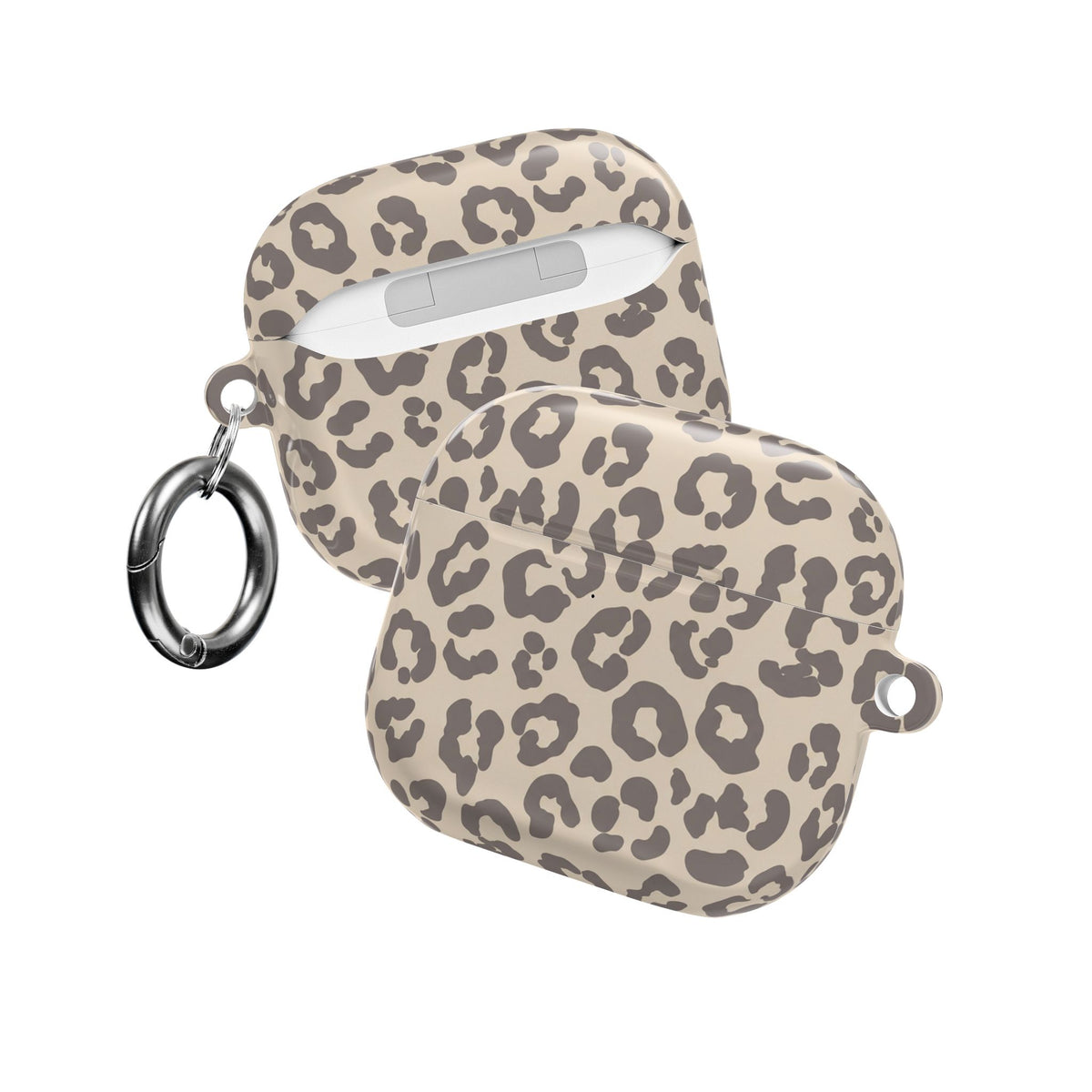 Beige leopard print AirPod case, lifestyle view