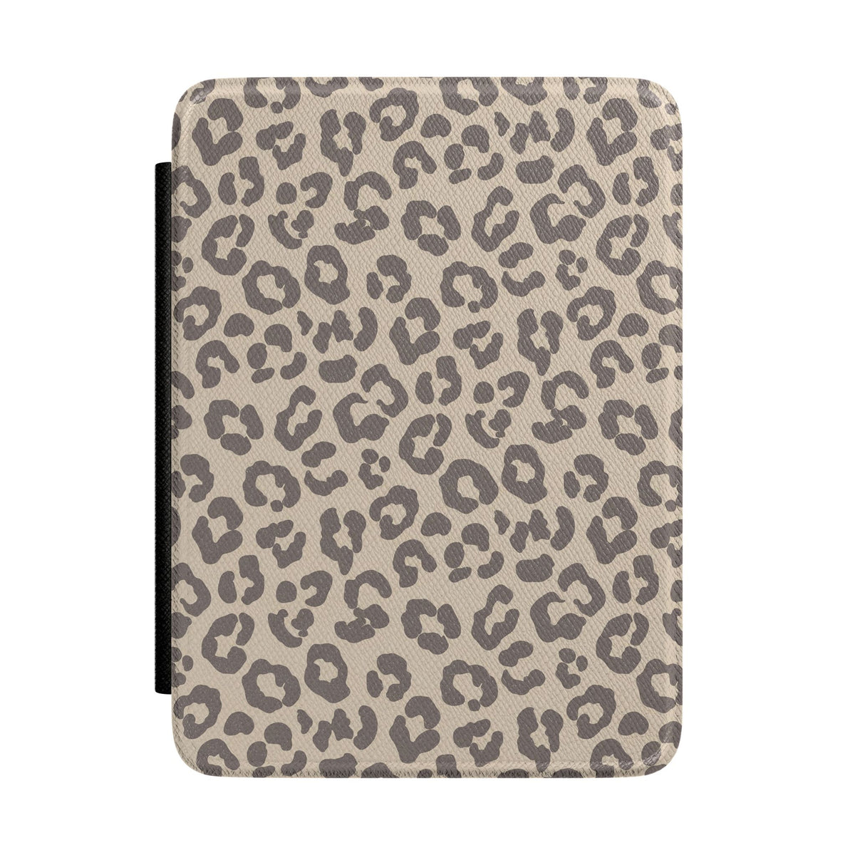Beige leopard print Kindle case, taupe rosettes on soft beige
