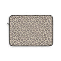 Beige leopard print laptop sleeve, taupe rosettes on soft beige