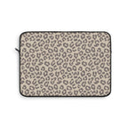 Beige leopard print laptop sleeve, taupe rosettes on soft beige
