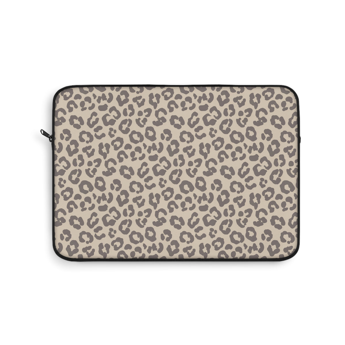 Beige leopard print laptop sleeve, taupe rosettes on soft beige