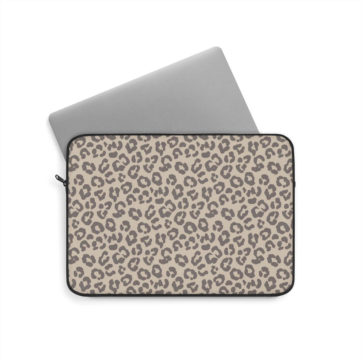 Beige leopard print laptop sleeve, alternate view