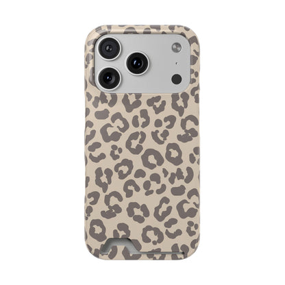 Beige leopard print phone case with a card slot