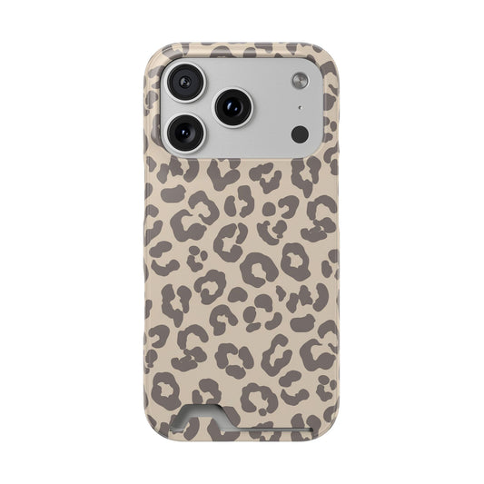 Beige leopard print phone case with a card slot