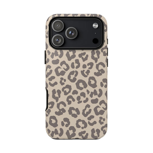 Beige leopard print tough phone case