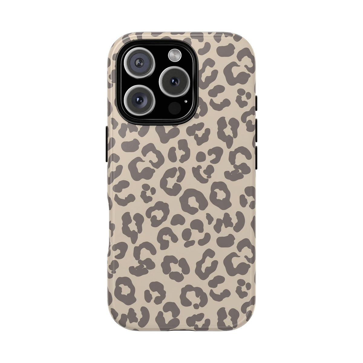 Beige leopard print tough phone case, taupe rosettes on beige