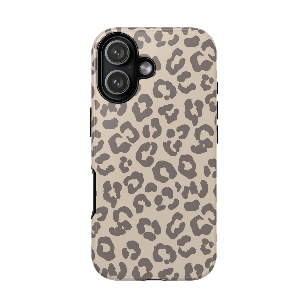 Beige leopard print tough phone case, taupe rosettes on beige