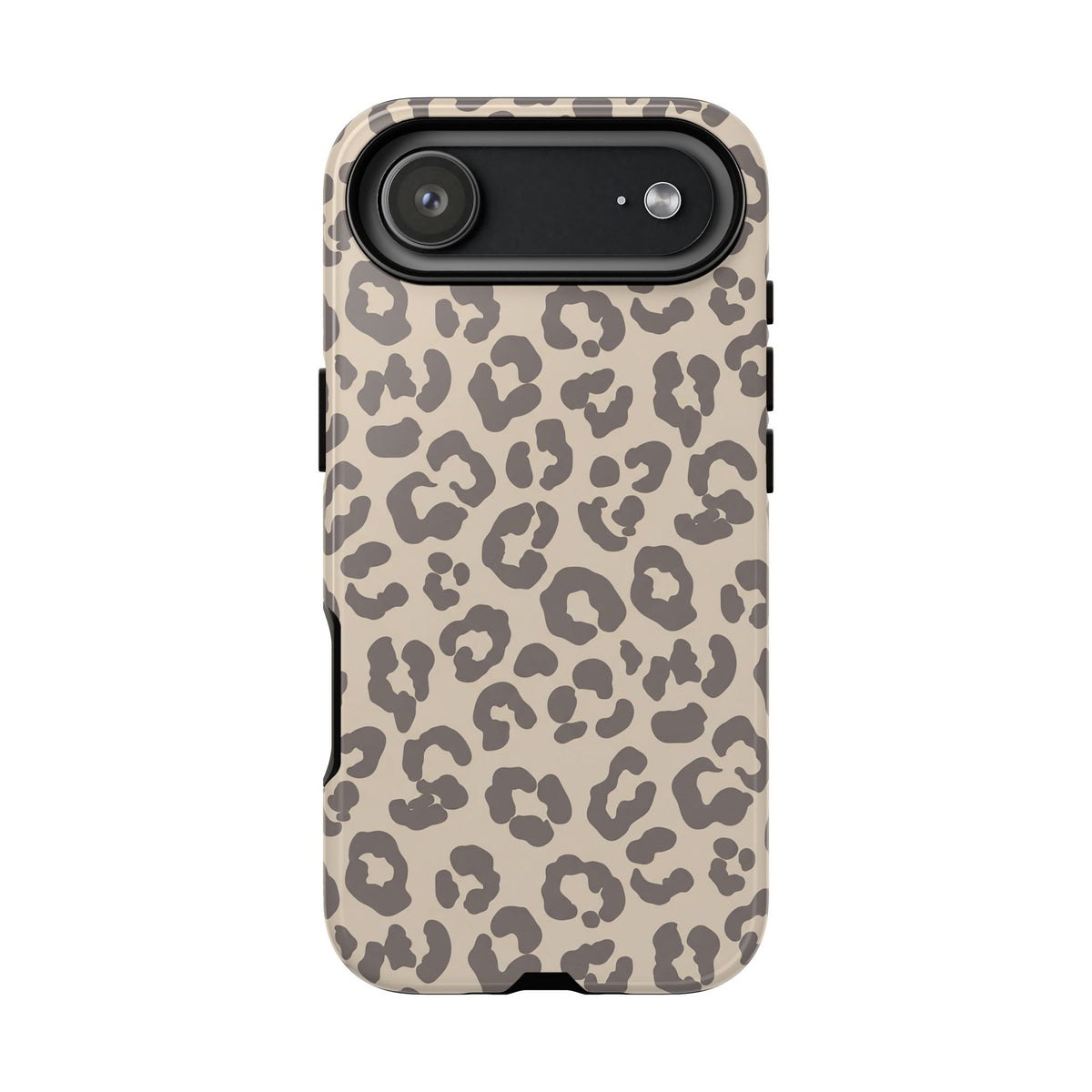 Beige leopard print tough phone case, taupe rosettes on beige