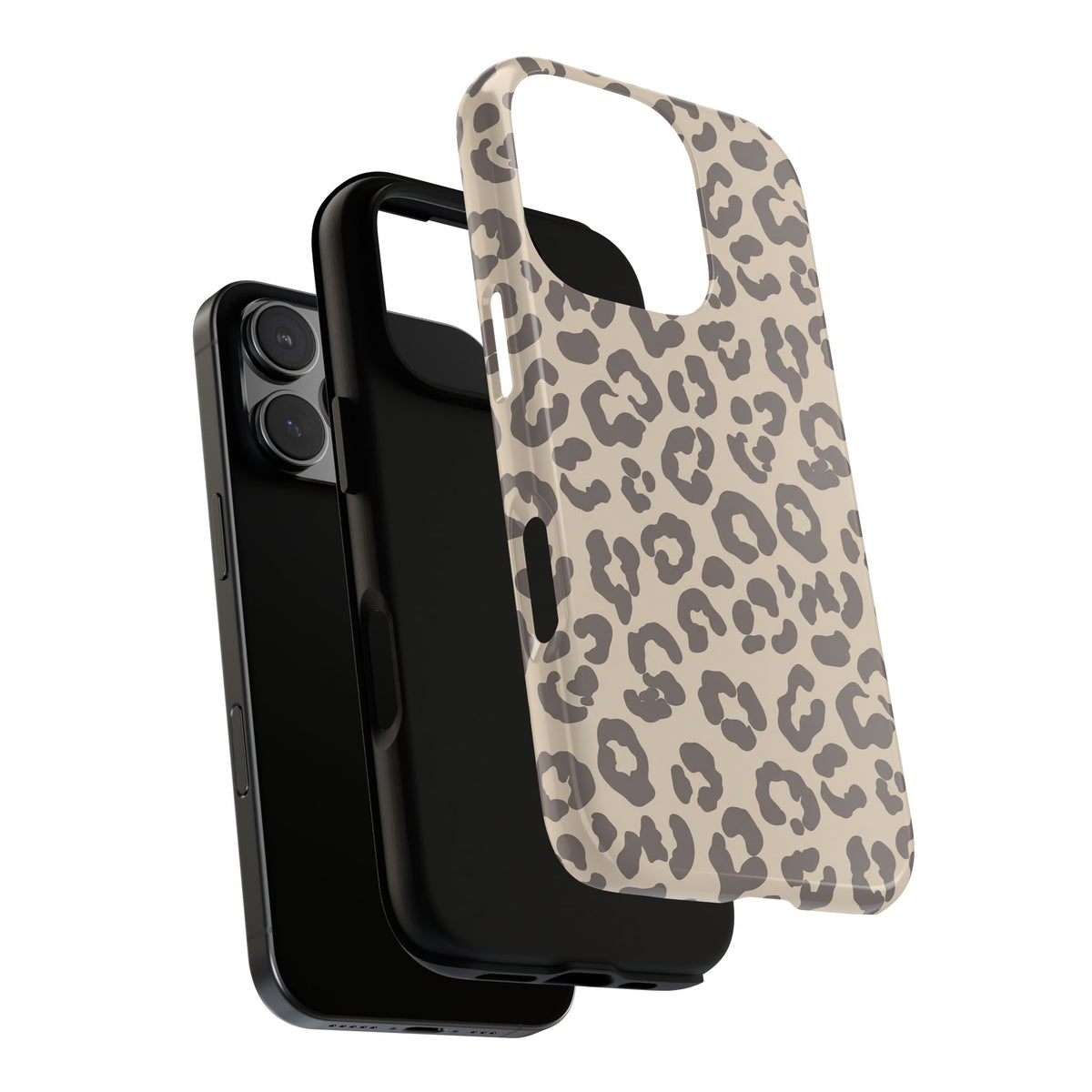 Beige leopard print tough phone case, taupe rosettes on beige