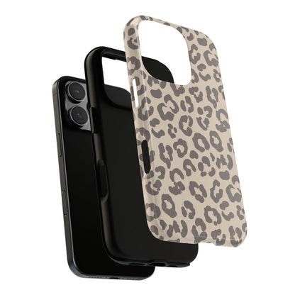 Beige leopard print tough phone case, taupe rosettes on beige