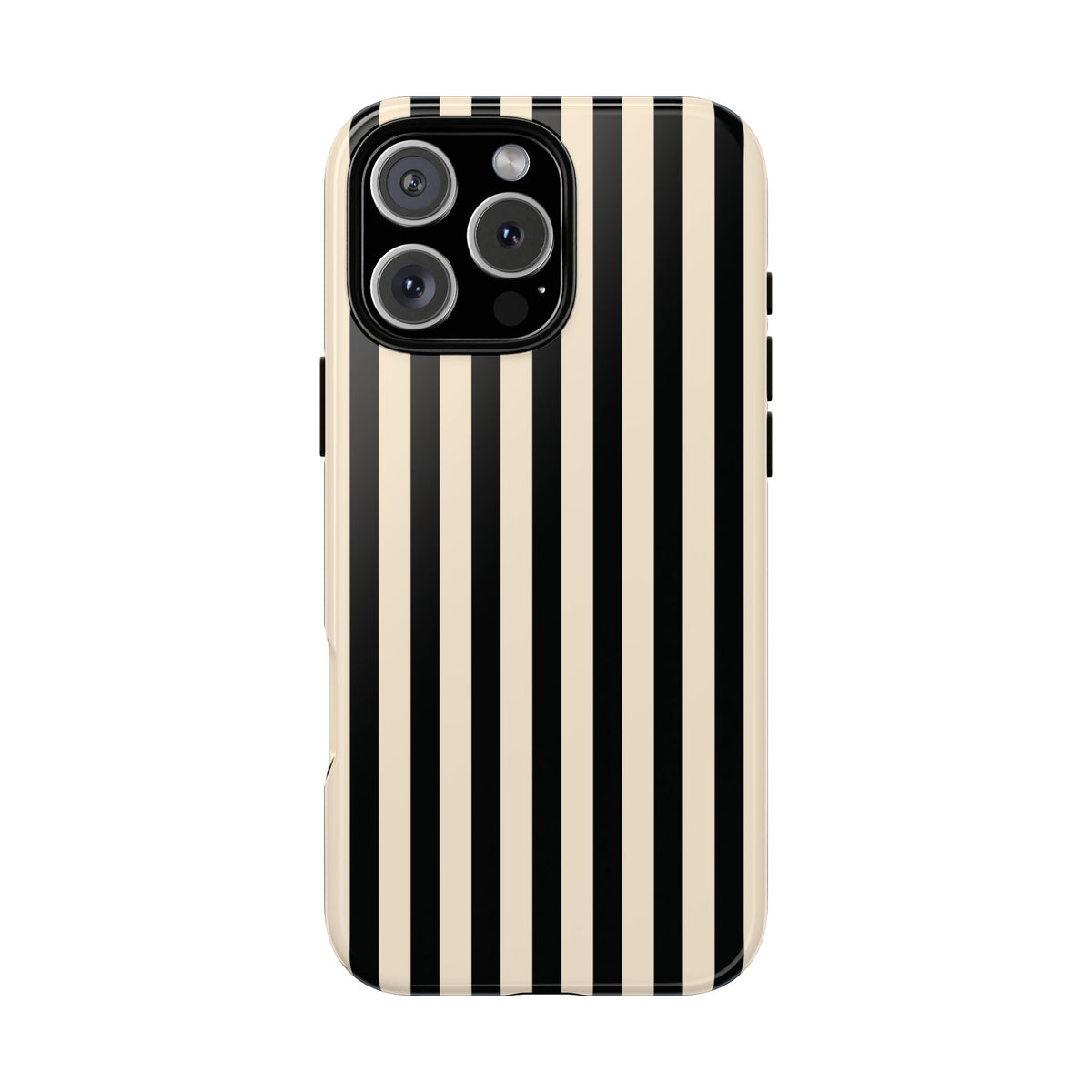 Black and cream striped tough phone case, side view