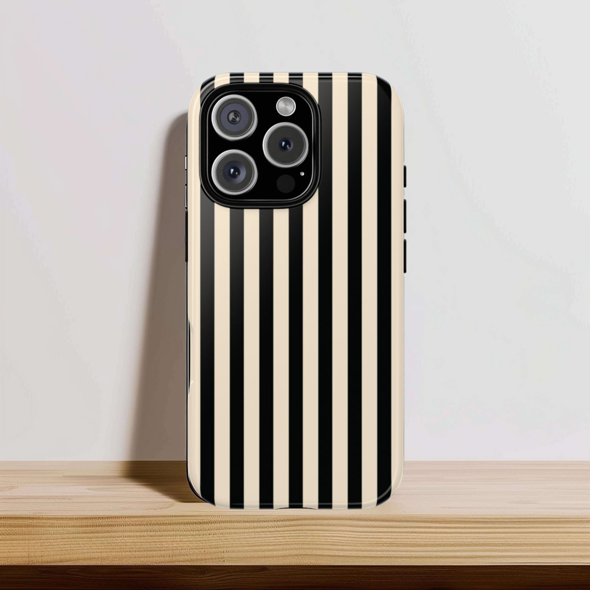 Black and cream wide stripe print on a tough phone case