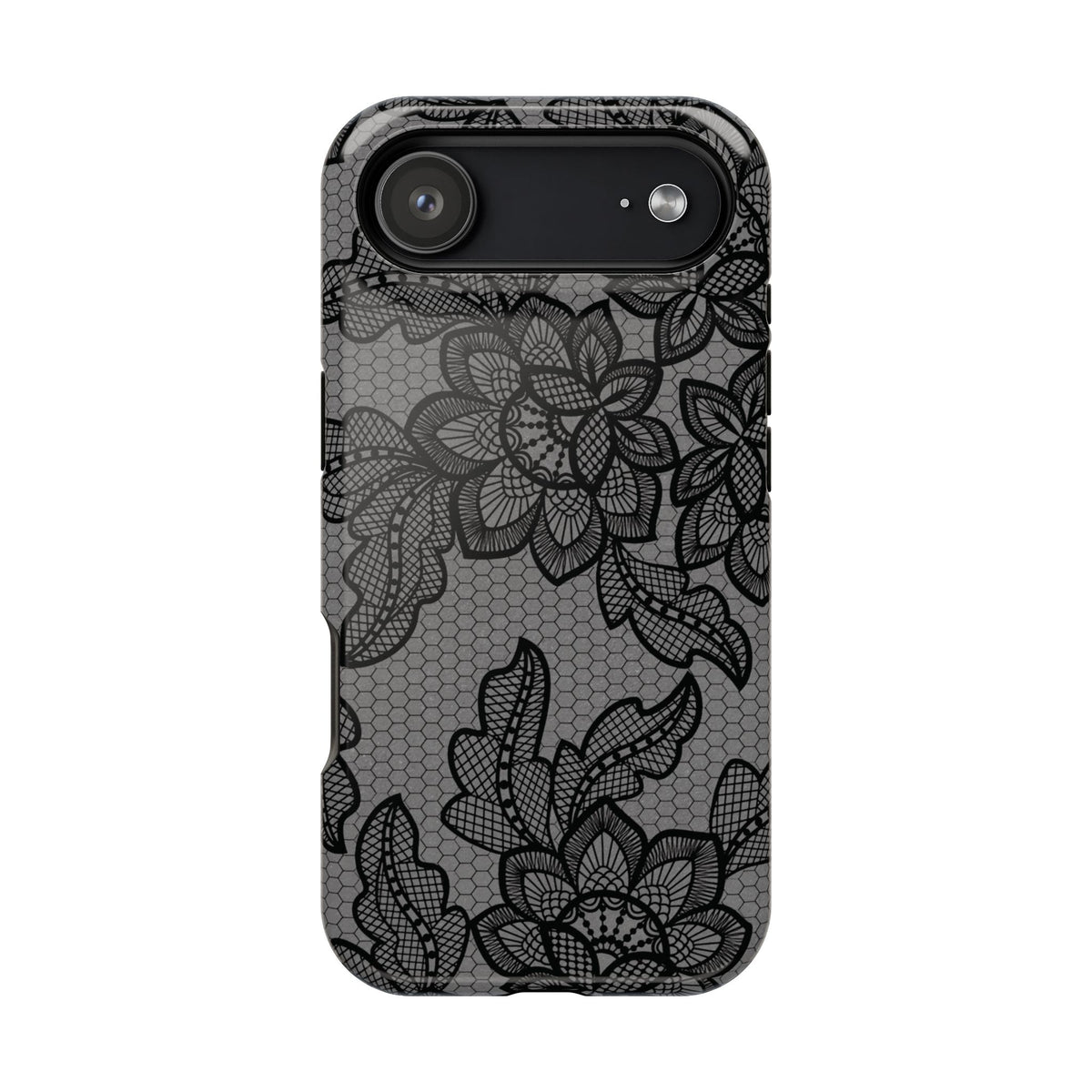 Black floral lace print MagSafe iPhone case