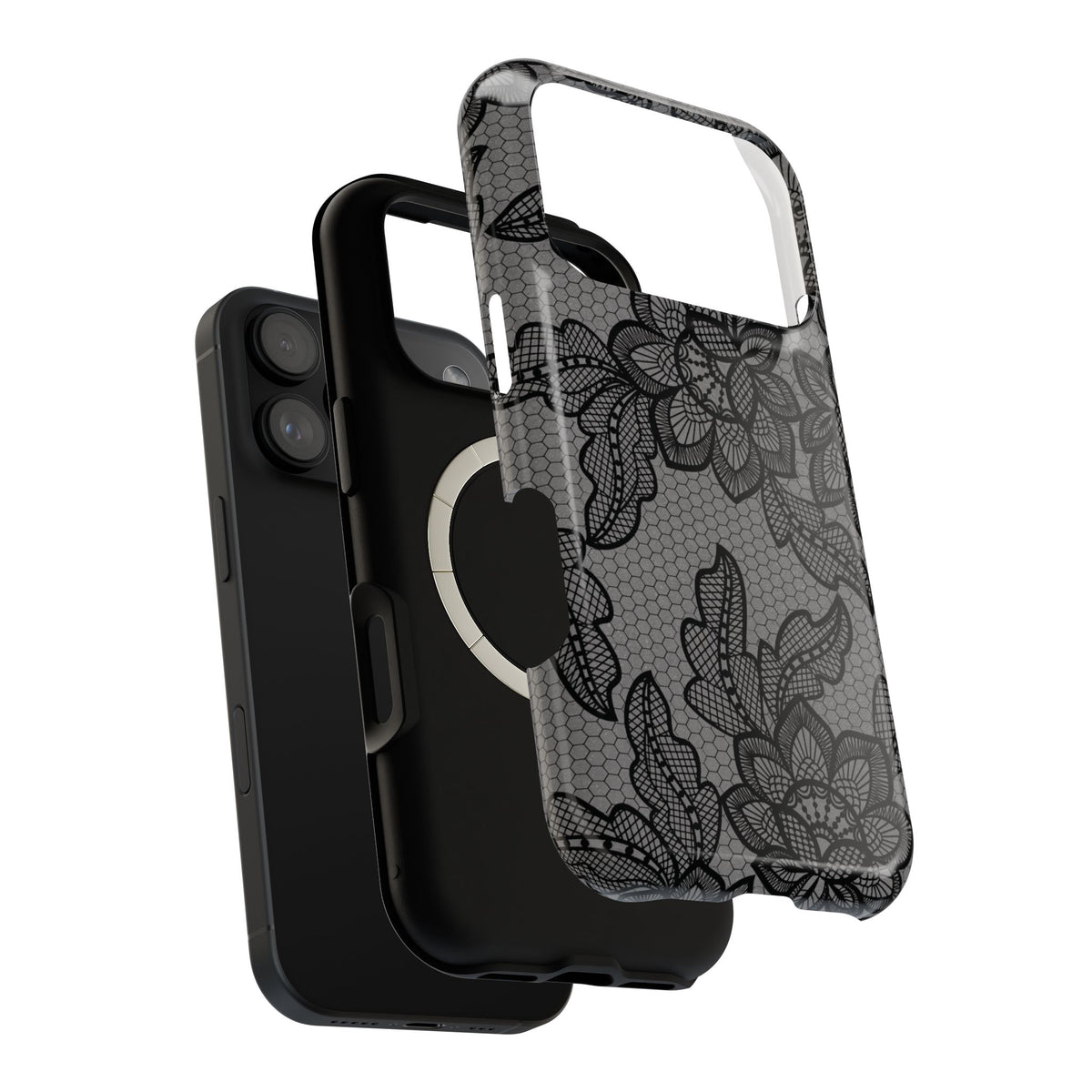 Gothic black lace print MagSafe phone case