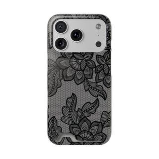 Black lace print phone case with a card slot