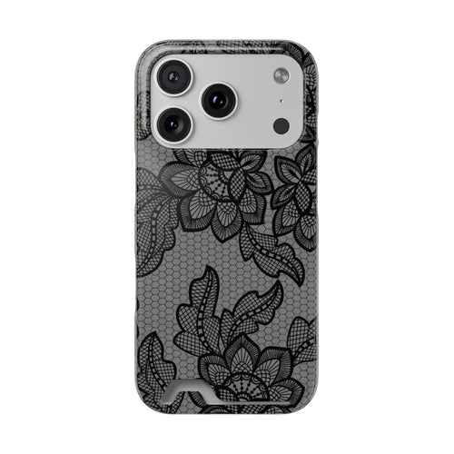 Black lace print phone case with a card slot