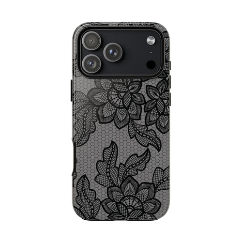 Black lace print tough phone case