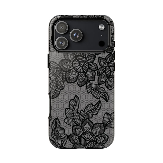 Black lace print tough phone case