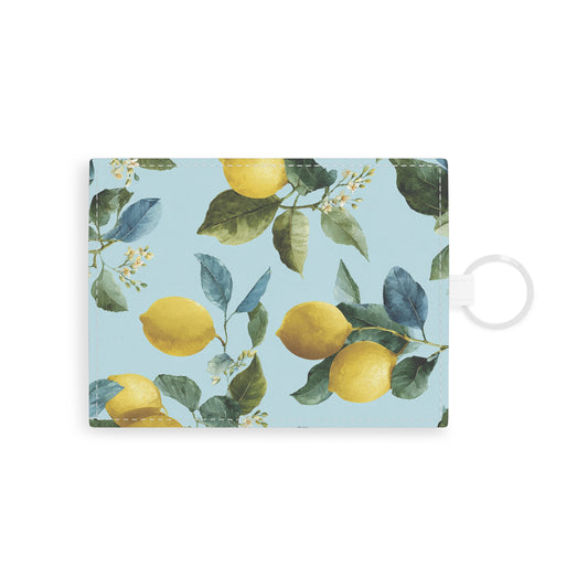 Blue lemon print card holder wallet with keyring
