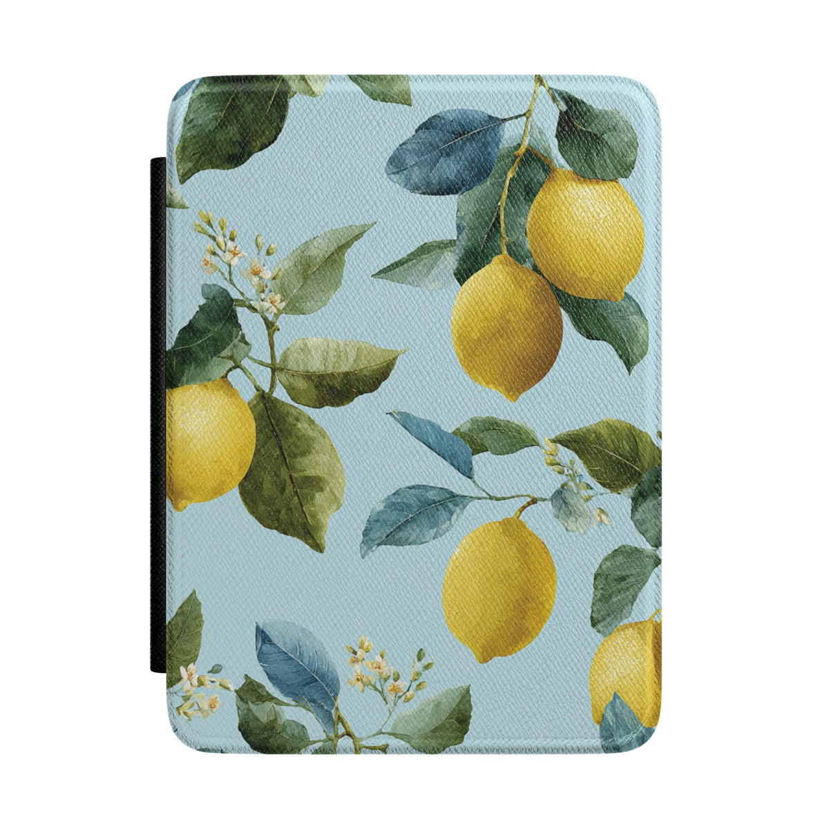 Blue lemon print Kindle case with black spine