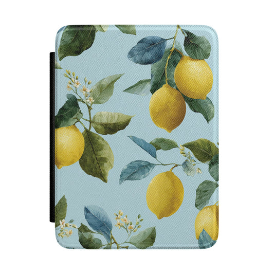Blue lemon print Kindle case with black spine