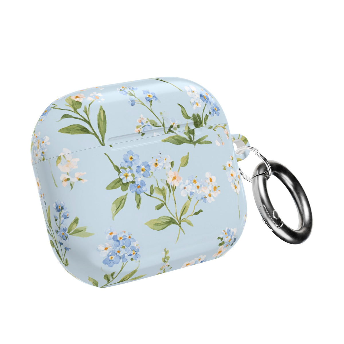 Blue meadow floral AirPod case with carabiner clip