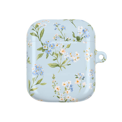 Blue floral AirPod case with white daisies on light blue