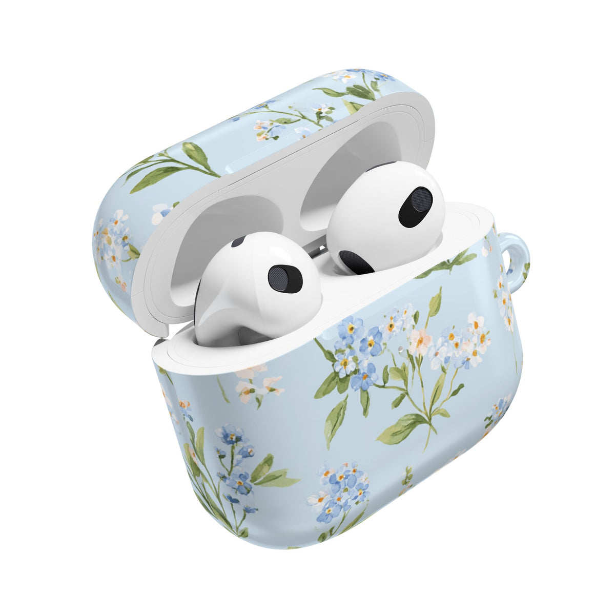 Blue meadow floral AirPod case shown from the front