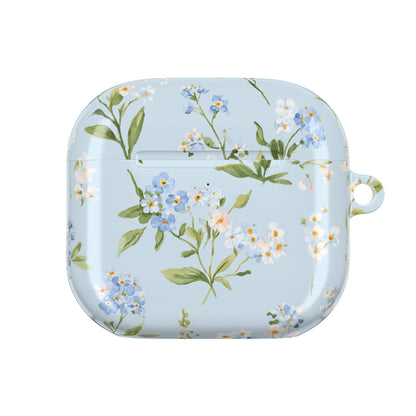 Blue meadow floral AirPod case, print running over the lid