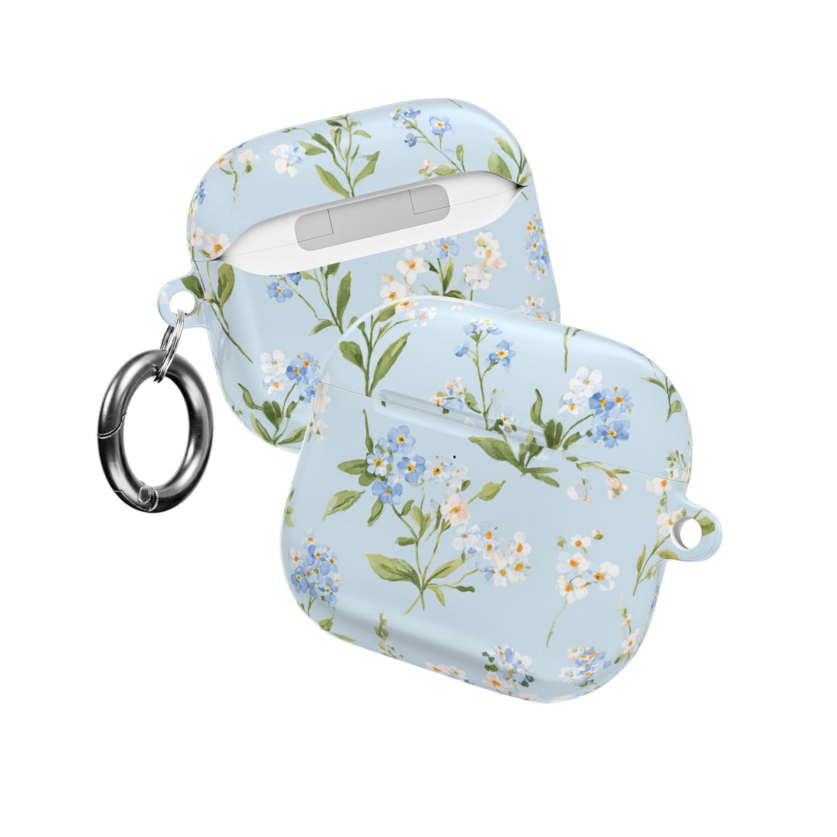 Blue meadow floral AirPod case with charging port access