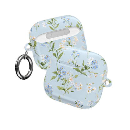 Blue meadow floral AirPod case with charging port access