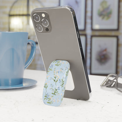Blue floral phone grip with white daisies on light blue