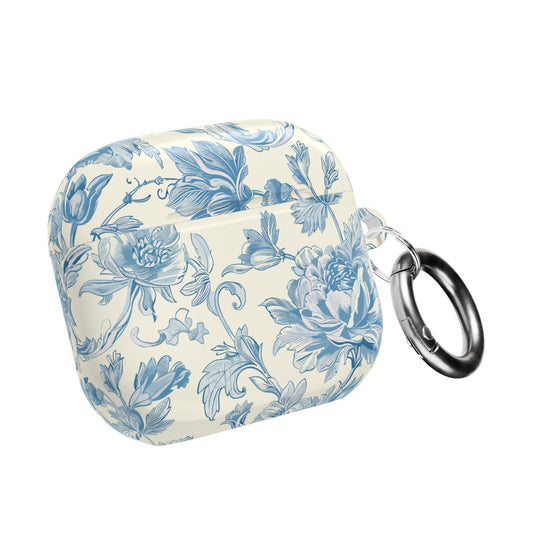 Blue toile AirPod case in blue and cream