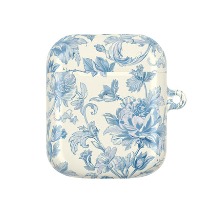 Blue toile AirPod case with vintage floral print