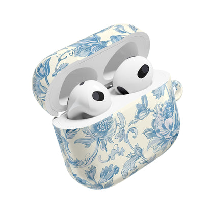 Blue toile AirPod case with carabiner clip