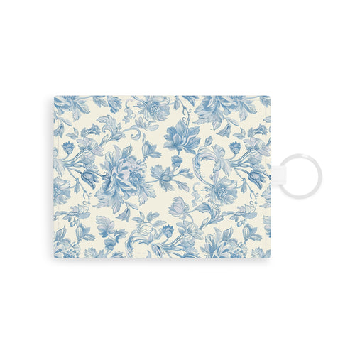 Blue toile card holder wallet in blue and cream
