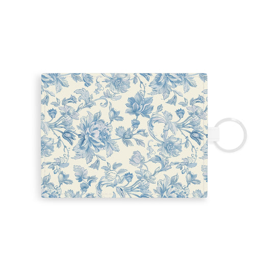 Blue toile card holder wallet in blue and cream